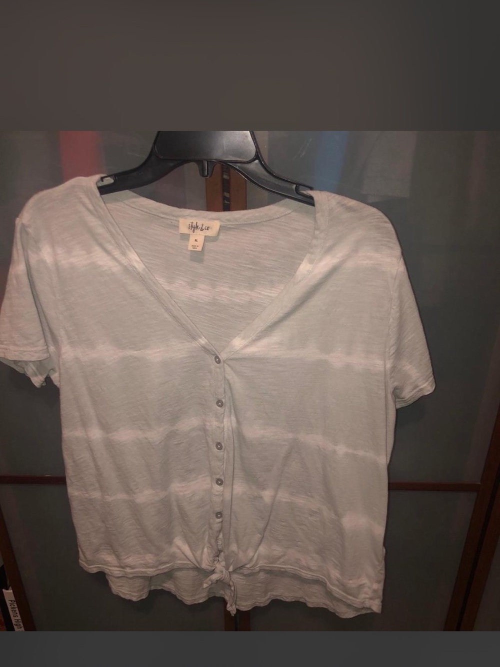 White and Gray Tie-Front Button Top